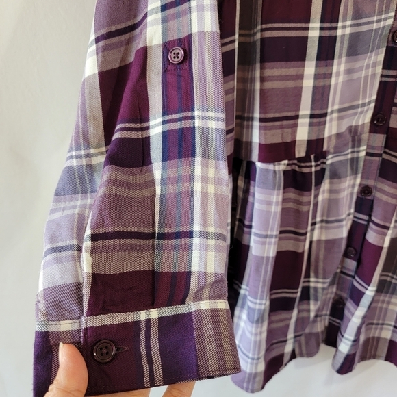 CATHERINES' Women Plus Sz 14/16 Brown/White Plaid  Button-Up Shirt Long Sleeve - Picture 7 of 12